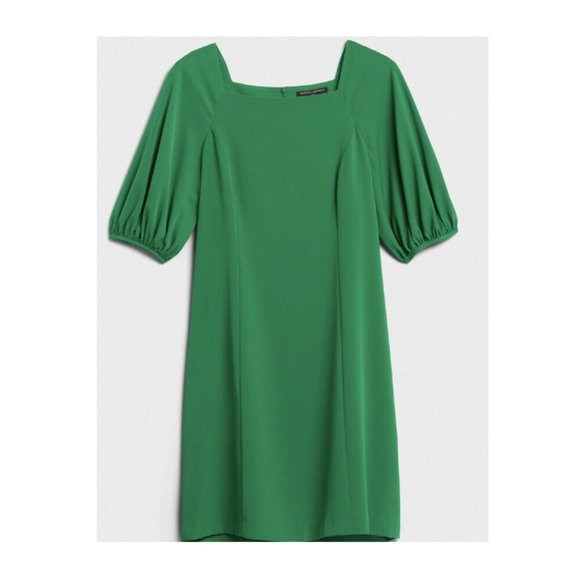 NWT Banana RepF Puff Sleeve Crepe Shift Dress M TALL 8 10 Black F615 - Picture 4 of 5